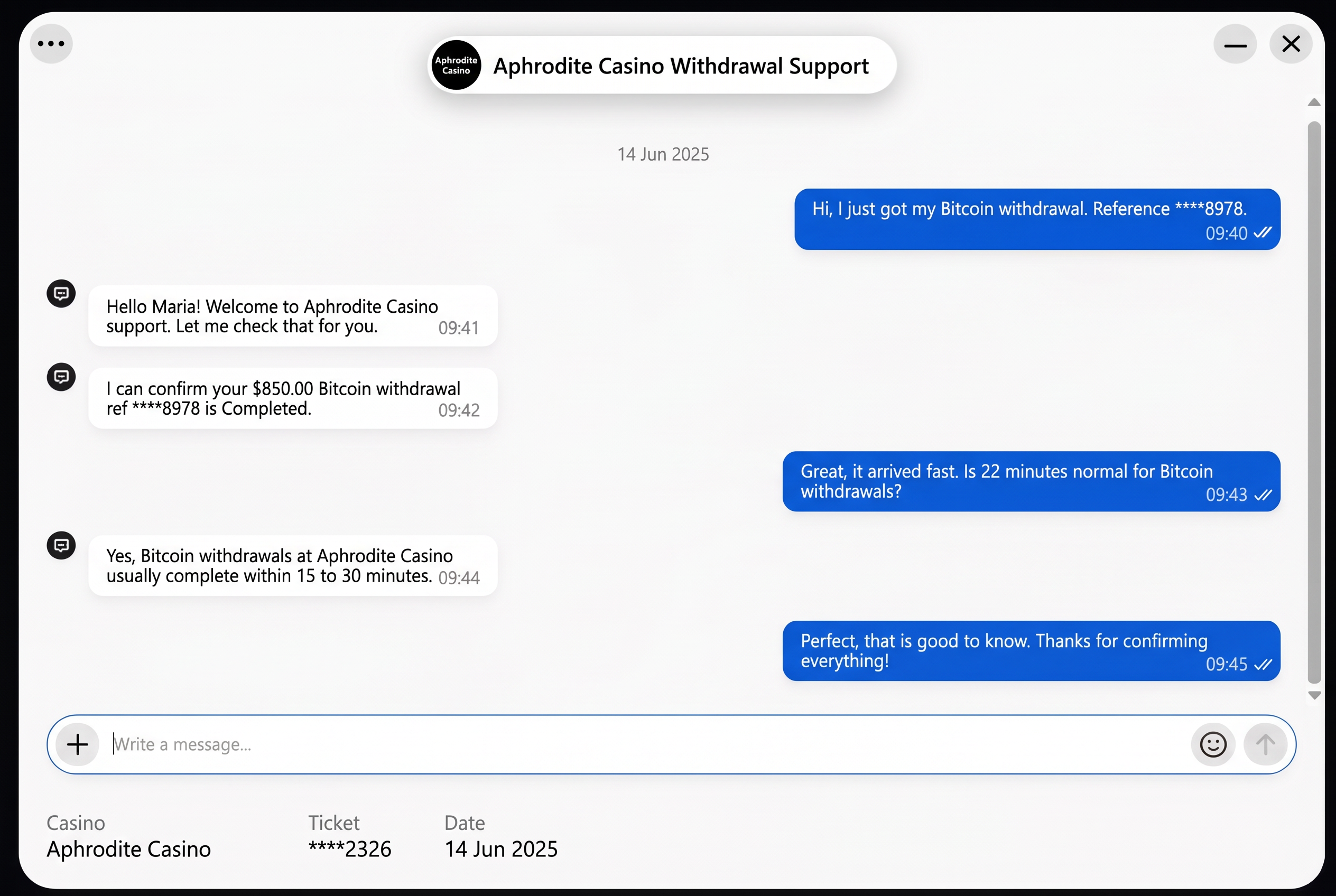 Customer support chat screenshot