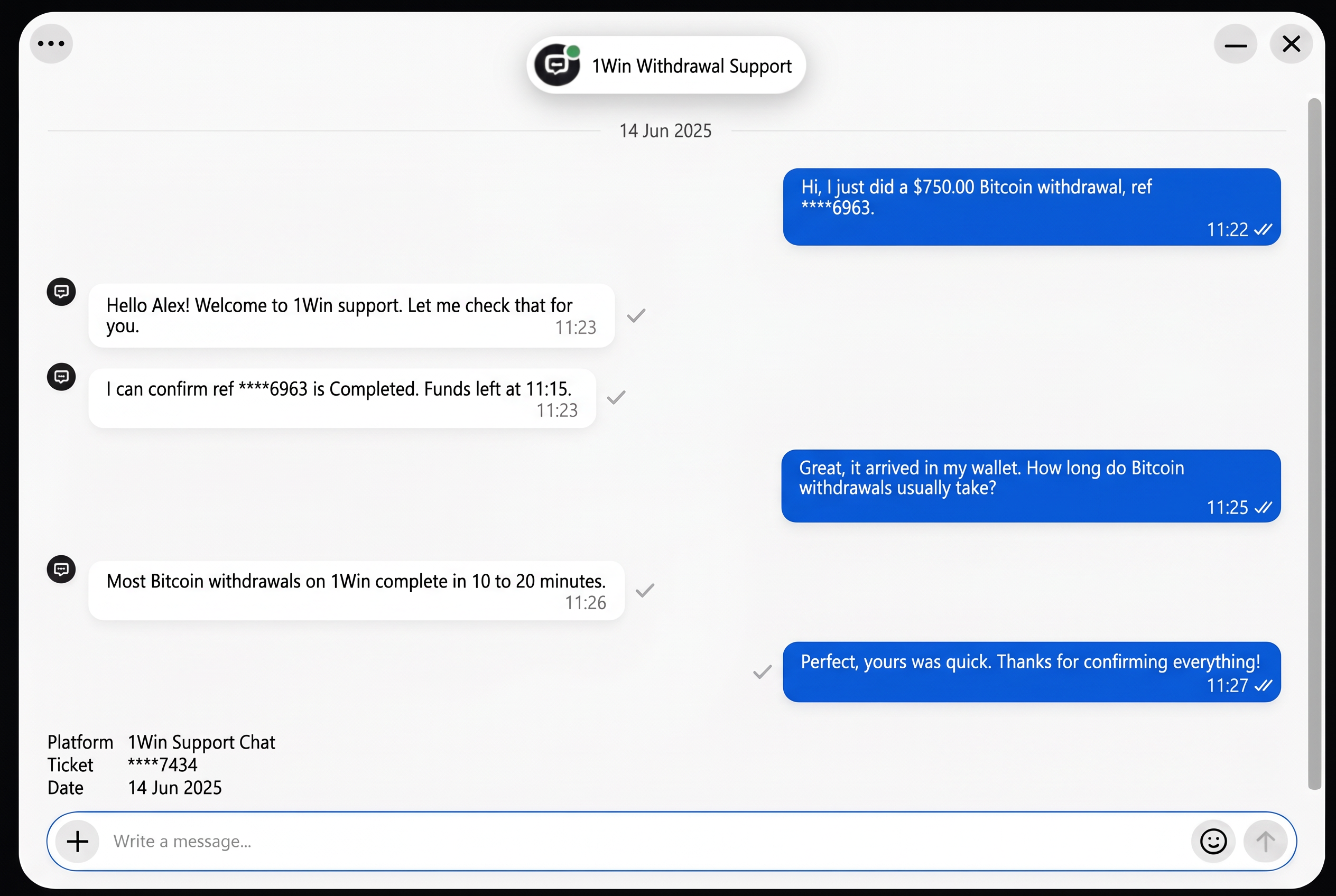 Customer support chat screenshot