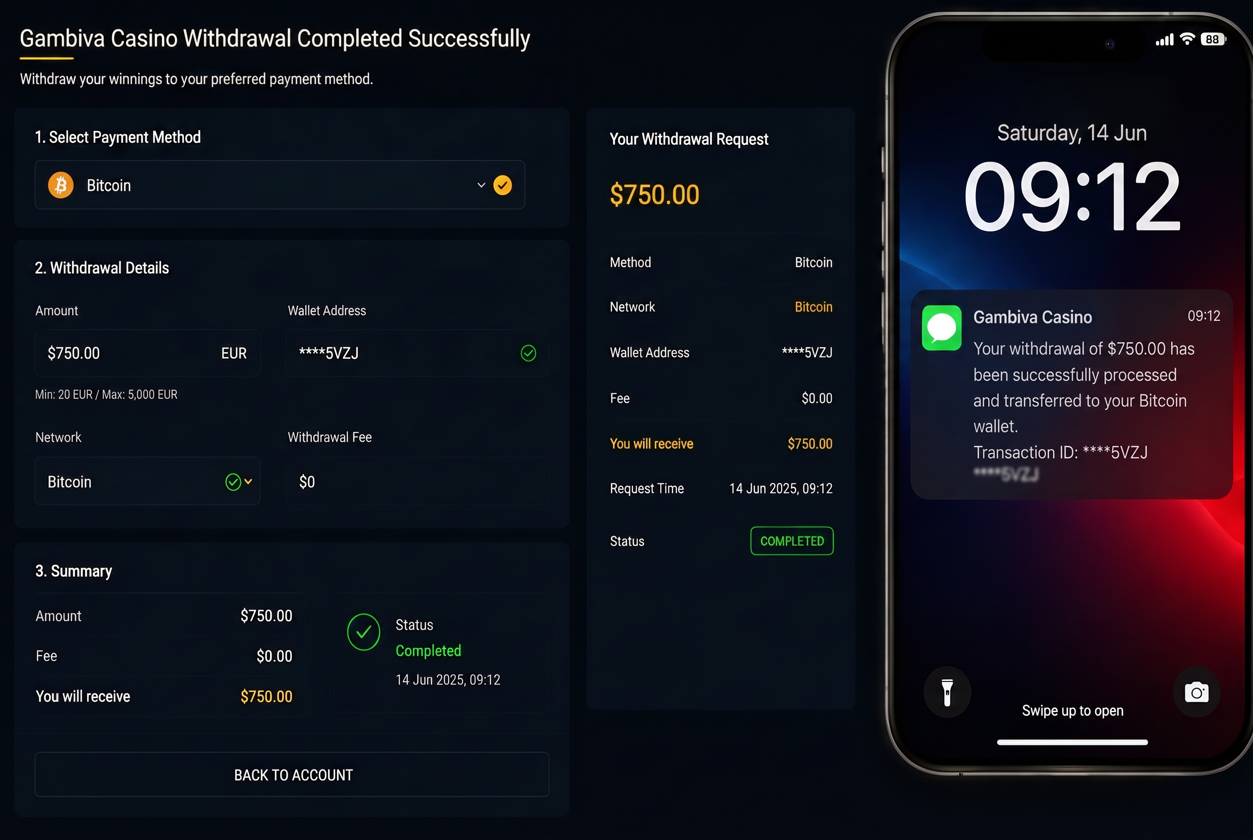 Withdrawal process screenshot