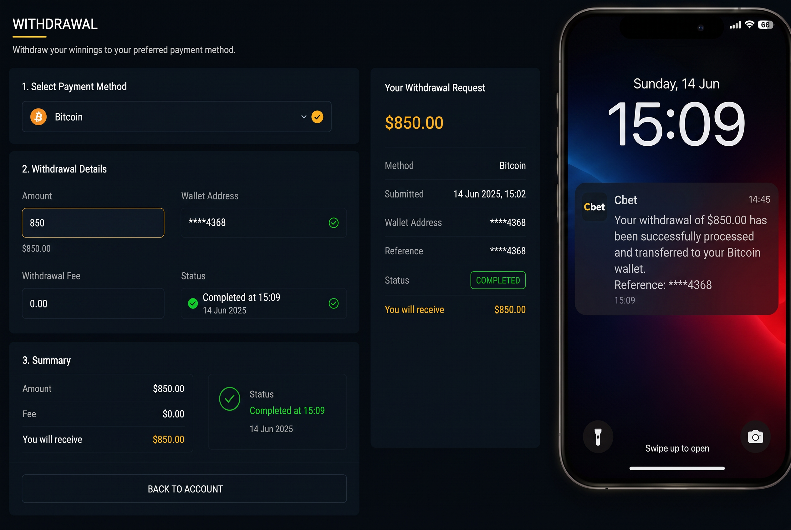 Withdrawal process screenshot