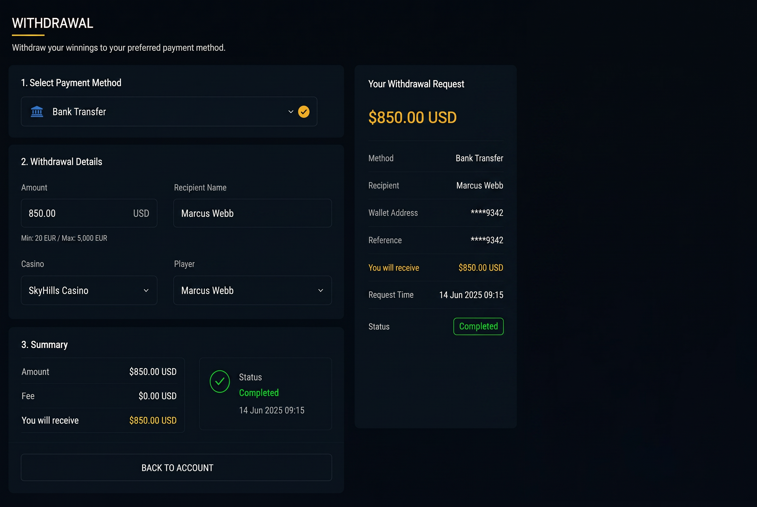 Withdrawal process screenshot