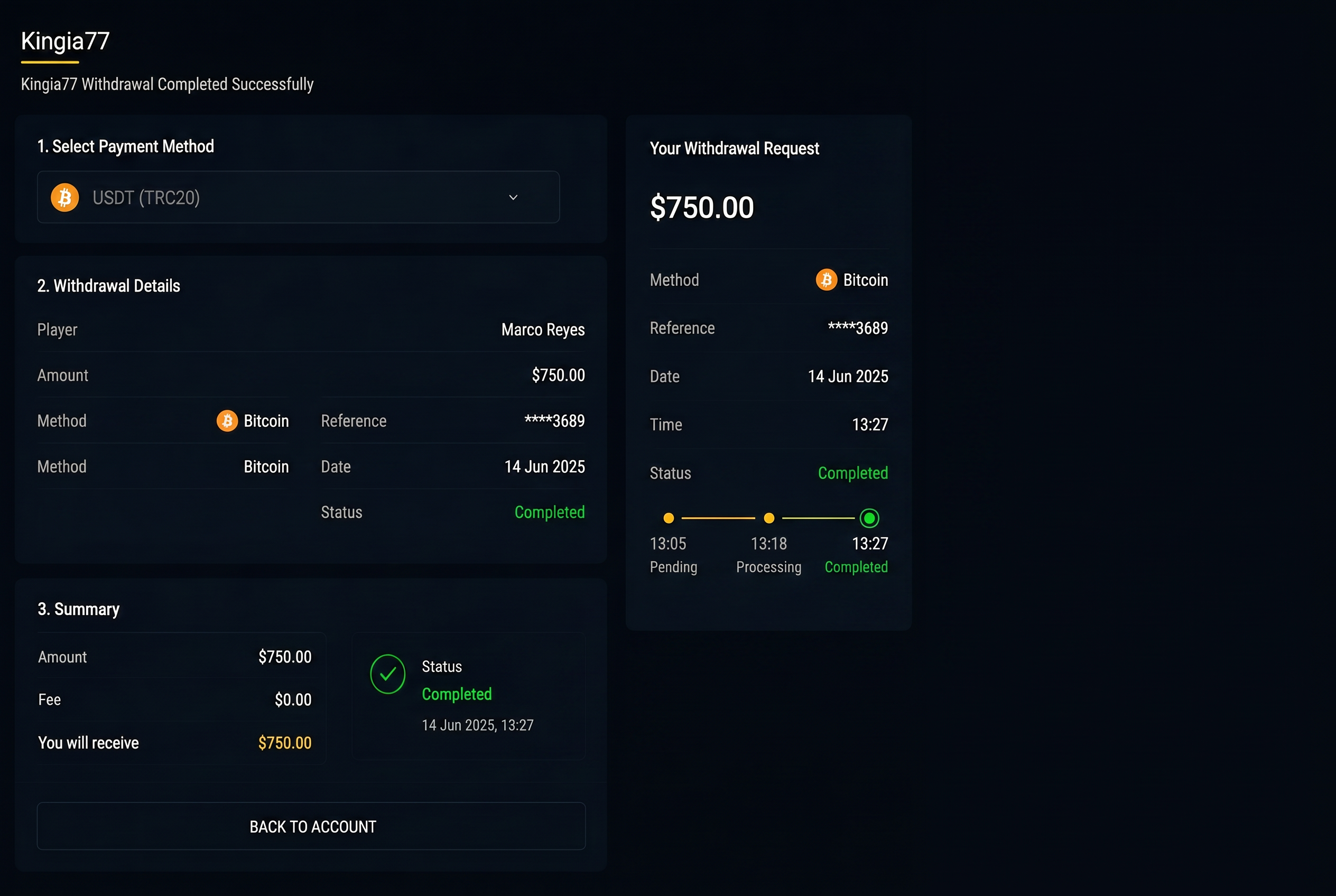 Withdrawal process screenshot