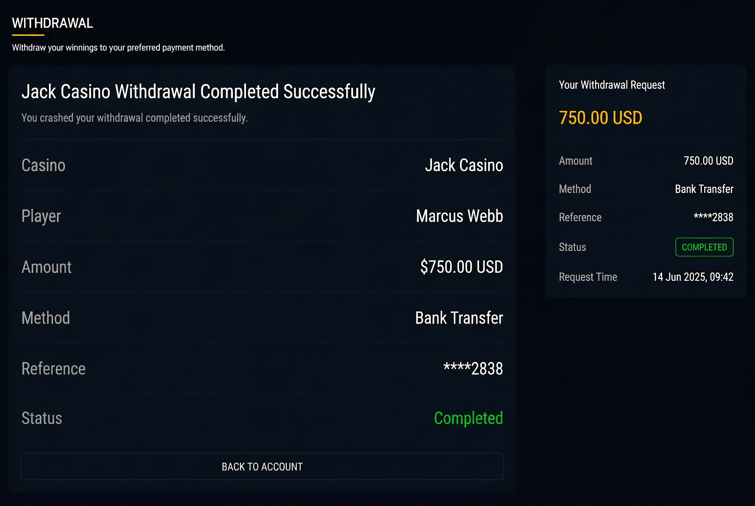 Withdrawal process screenshot
