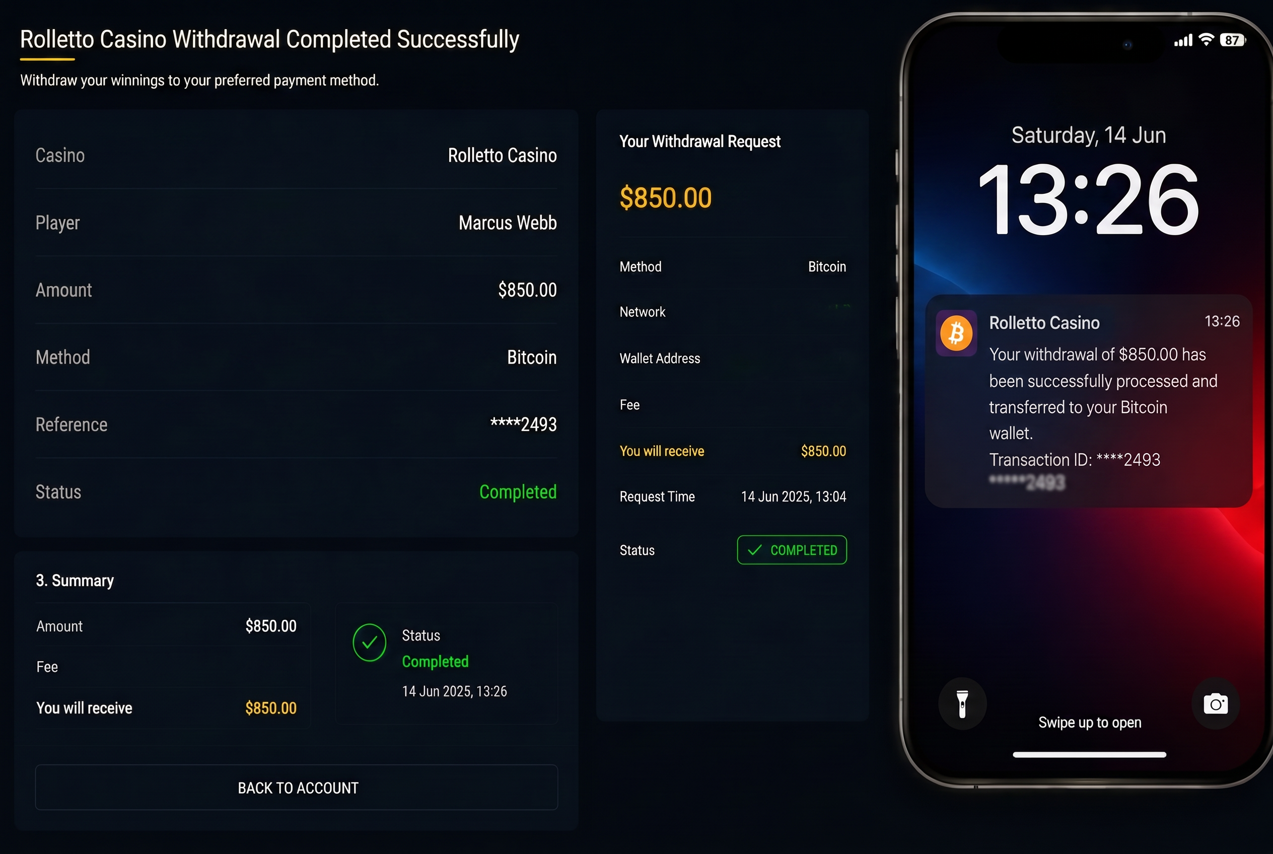 Withdrawal process screenshot