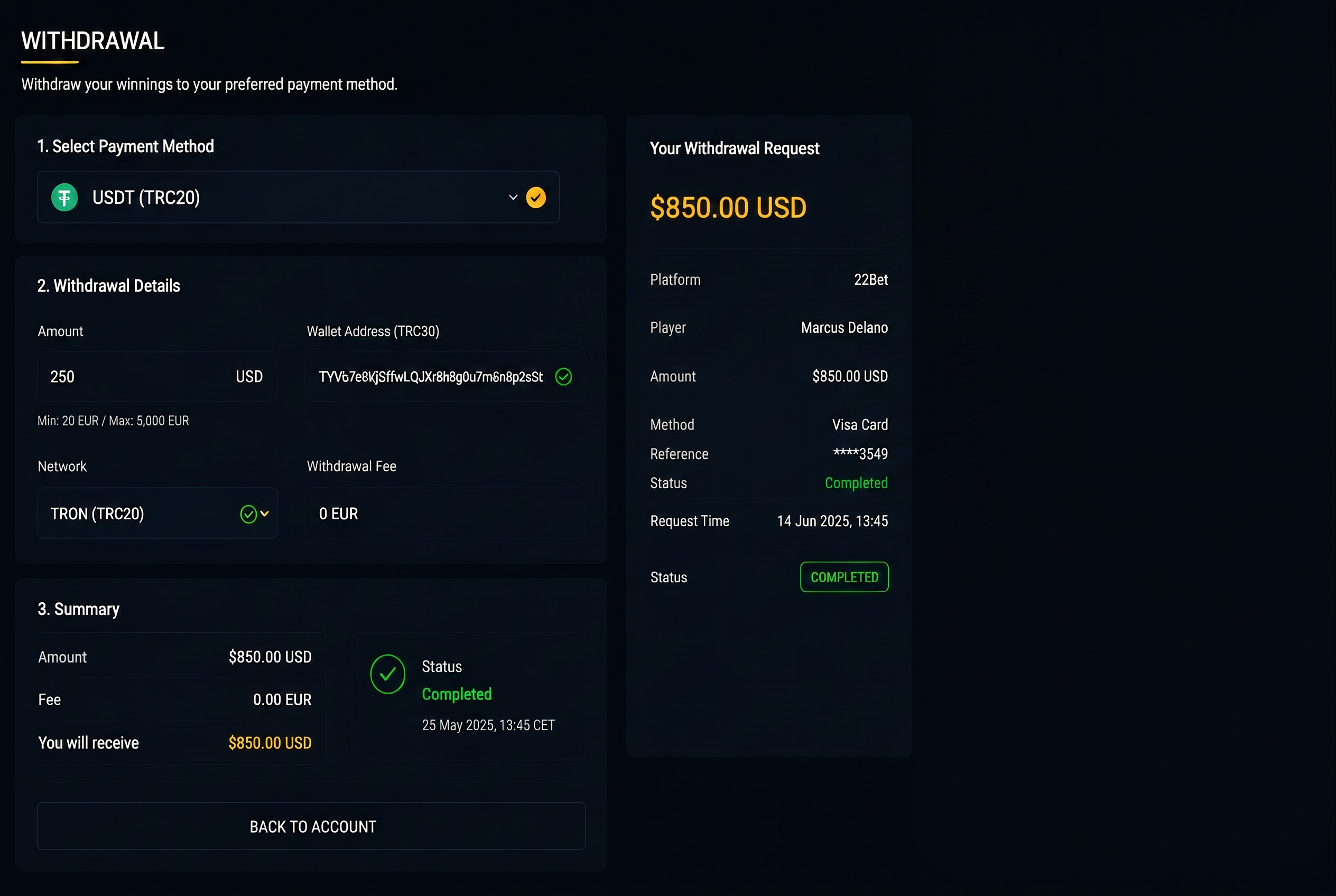 Withdrawal process screenshot